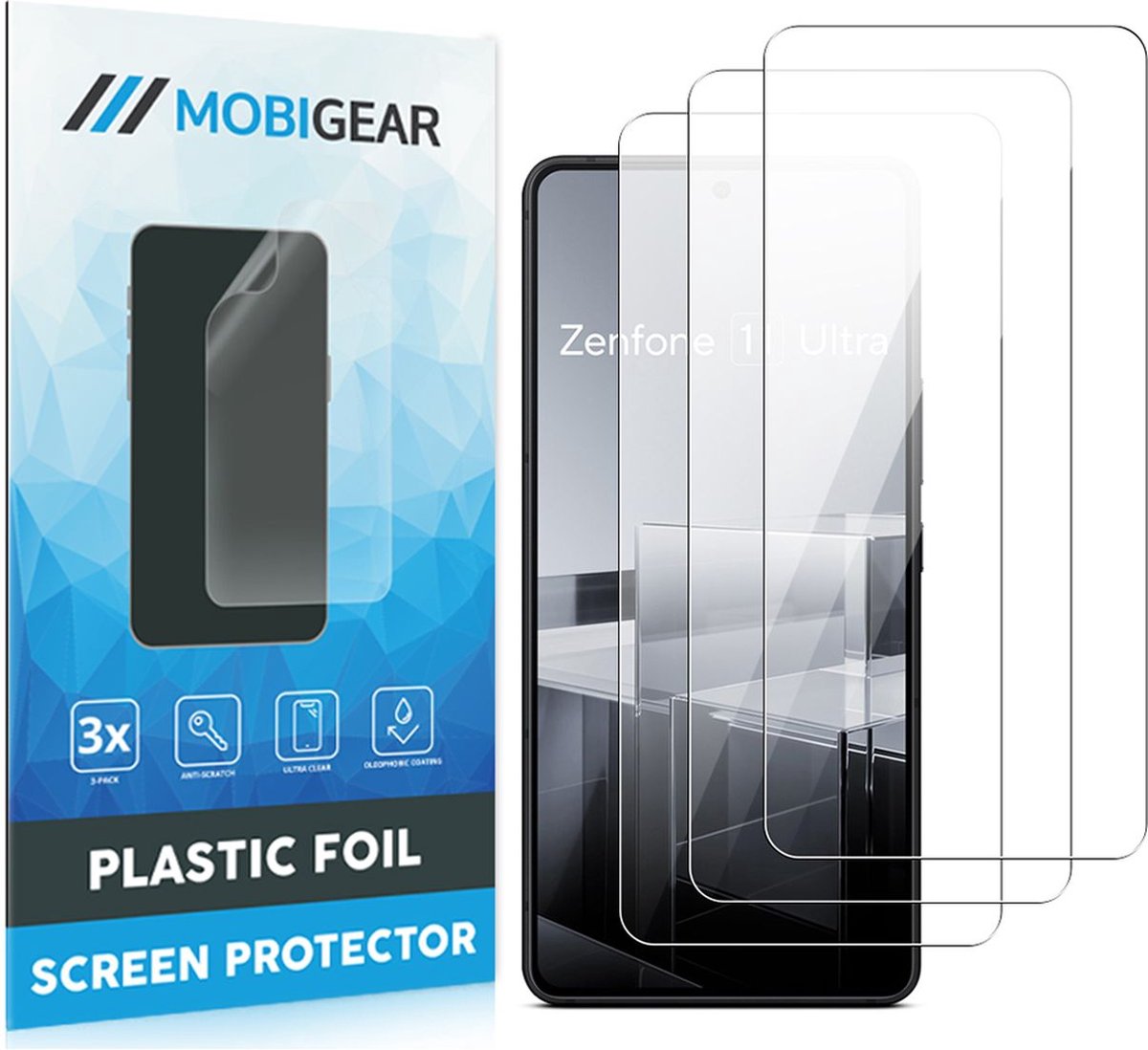 Mobigear Screenprotector geschikt voor ASUS Zenfone 11 Ultra | Mobigear Screenprotector Folie - Case Friendly (3-Pack)
