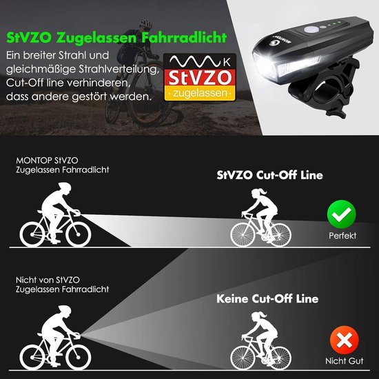 Led-fietsverlichtingsset met Lithium-ion-accu - StVZO-goedgekeurd - Fietsverlichting - Mountainbike Light - Superhelder - USB Oplaadbaar - Waterdicht — afbeelding 4