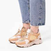 Manfield - Dames - Beige leren sneakers met geweven detail - Maat 38