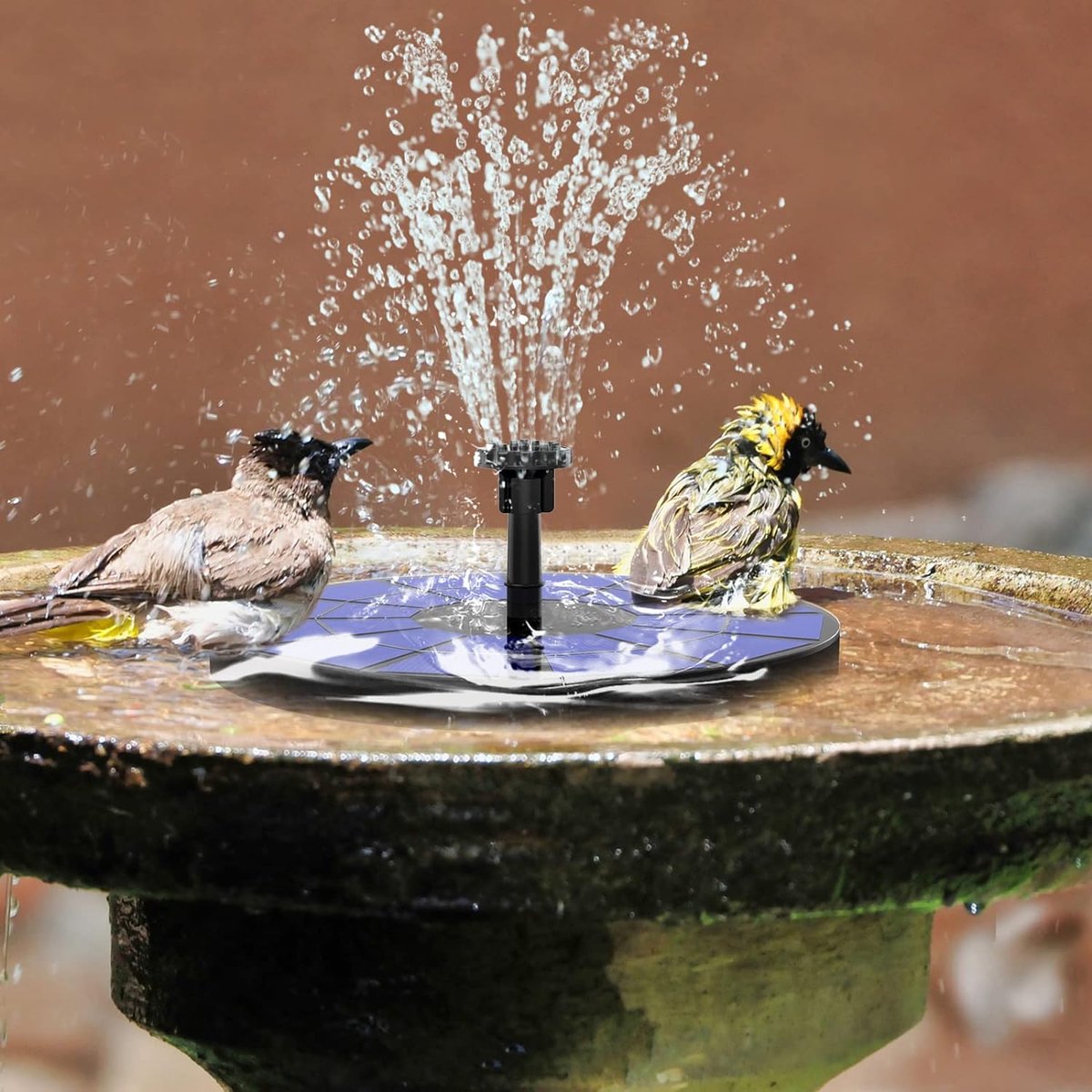 Fontein op zonne-energie voor buiten 35 W pomp met batterij en 6 sproeiers vogelbad aquarium tuin fontein