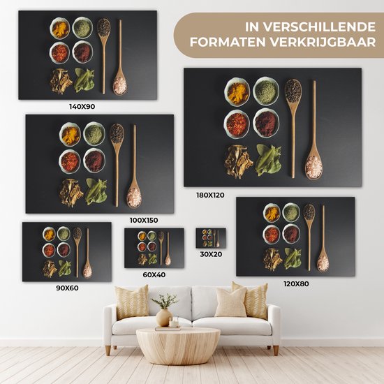 Peinture sur toile Louche - Épices - Herbes - Vert - Marron - Rustique - 140x90 cm - Décoration murale