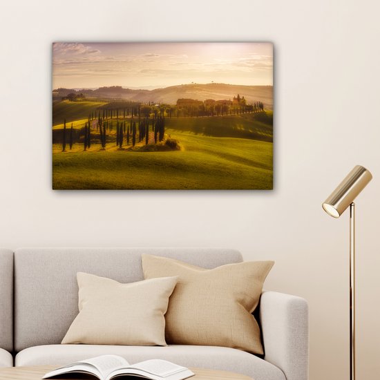 Peinture sur toile - Paysage - Vert - Colline - Toile entoilée - Décoration murale salon - 150x100 cm - Photo sur toile