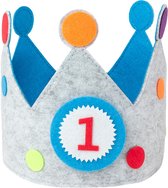 Intirilife Vilten Verjaardagskroon met Verwisselbare Nummers 0 - 9 in Blauw-Grijs - 57.5 x 15.5 cm - Verstelbare Kroon voor Jongens en Meisjes, voor Verjaardag, Feest, Kinderen, Decoratie