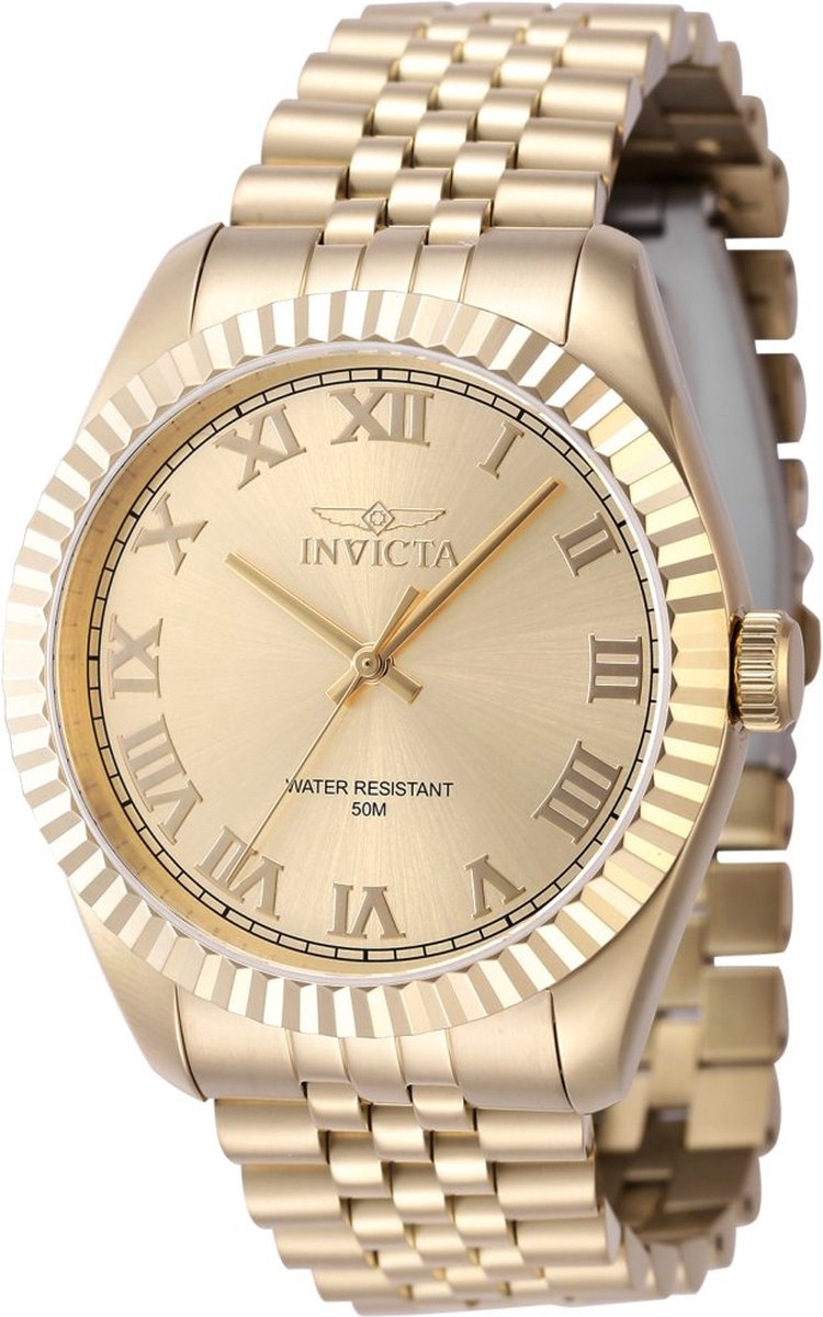 Invicta Specialty 47406 Heren Horloge - Waterdicht - Analoog - Quartz Uurwerk - Roestvrij Staal met gouden Wijzerplaat - 43mm