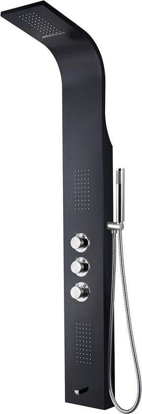 Panneau de douche - Colonne de douche - Colonne de douche - Lonis Santi - 160x20cm - Thermostatique - Inox - Zwart