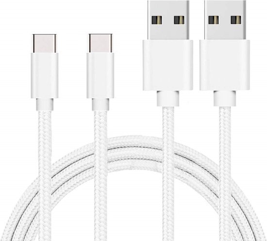 2x Câble M3 C X4 USB A Nylon NFC Argent Blanc - 1 mètre - Câble de Charge pour Xiaomi POCO