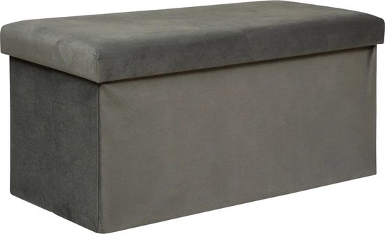 Atmosphera Poef/krukje/hocker Amber - Opvouwbare zit opslag box - fluweel Donkergrijs - 76 x 38 x 38 cm - MDF/polyester - 120 liter inhoud