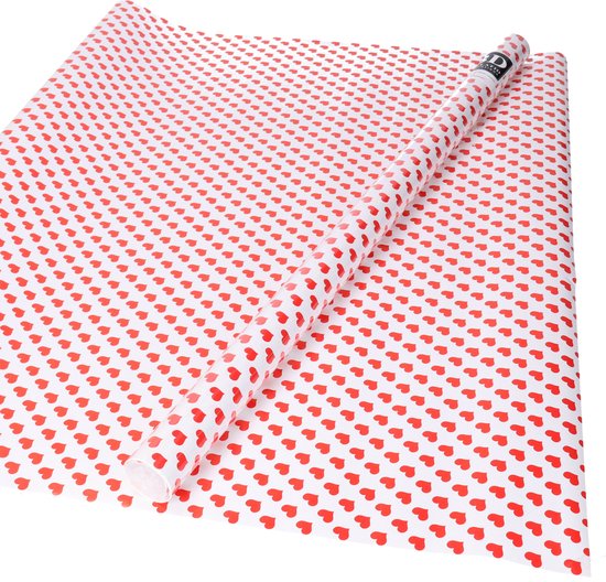 Verjaardag inpakpapier/cadeaupapier rode hartjes print 200 x 70 cm rol - kadopapier / cadeaupapier