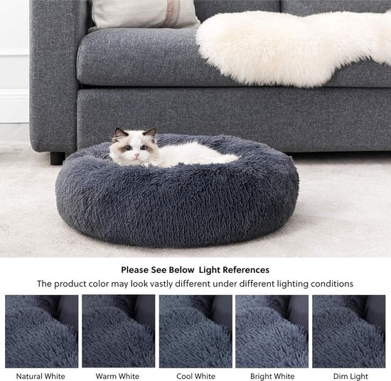 Wollig rond pluche donut hondenbed - Behaaglijk hondenkussen XL/70 cm - Wasbaar kussenmat voor honden en katten fluffy dog ​​bed