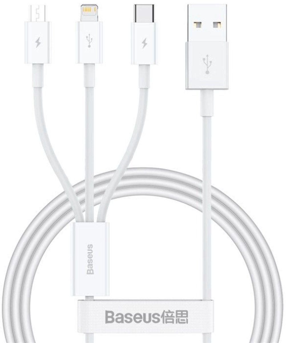 Baseus - Superior - Series USB-A - USB-C / Lightning / micro USB 3.5A kabel 1m - wit