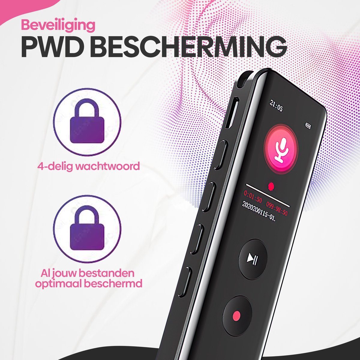 Afbeelding 3 van BPgoods® - Digitale Voice Recorder - Audio Recorder - Memorecorder - Dictafoon - Krachtige Accu - 2025 - Microfoon met ruisonderdrukking - 16GB - Incl. Oordopjes