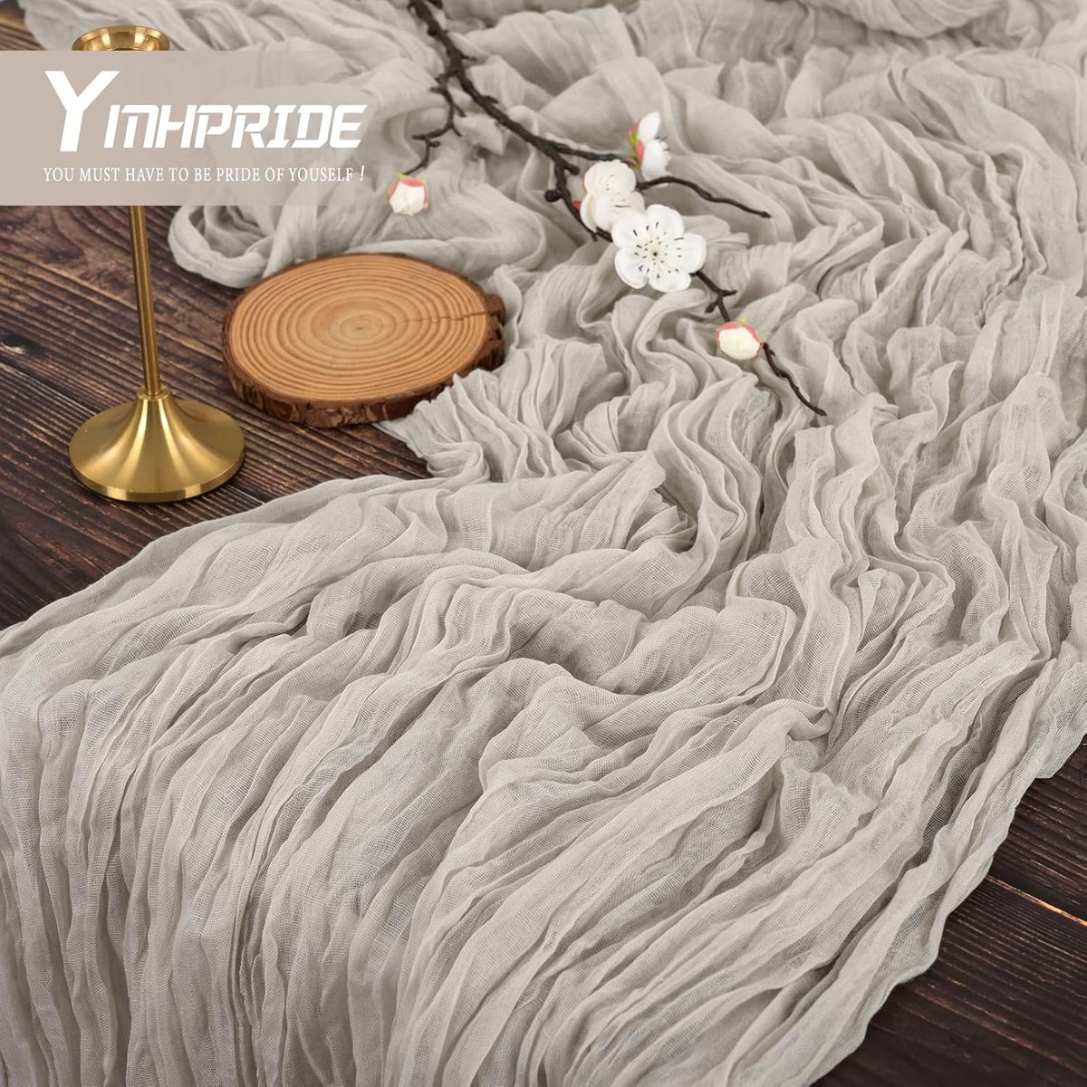 Set van 8 stuks kaasdoek tafelloper 3 m lang, beige rustiek gaas, boho tafellopers voor bruiloft, bruidsdouche, feest, banket decoratie (beige