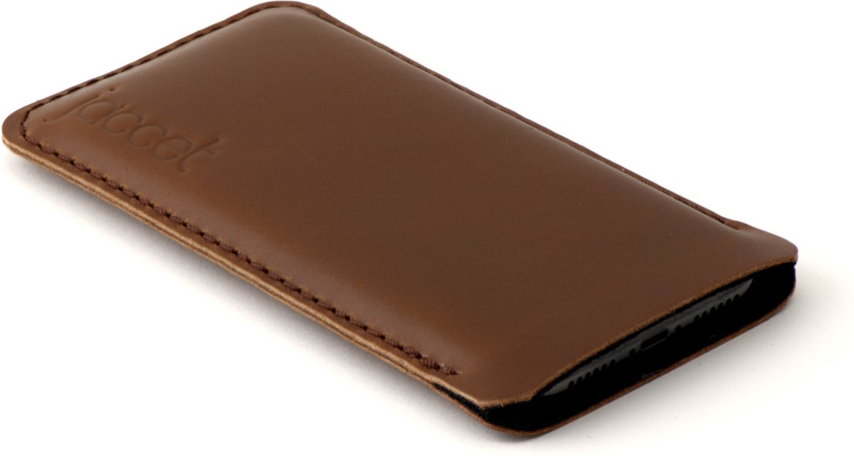 JACCET leren Galaxy S24 sleeve - Bruin volnerf leer met zwart wolvilt - Handmade in Nederland