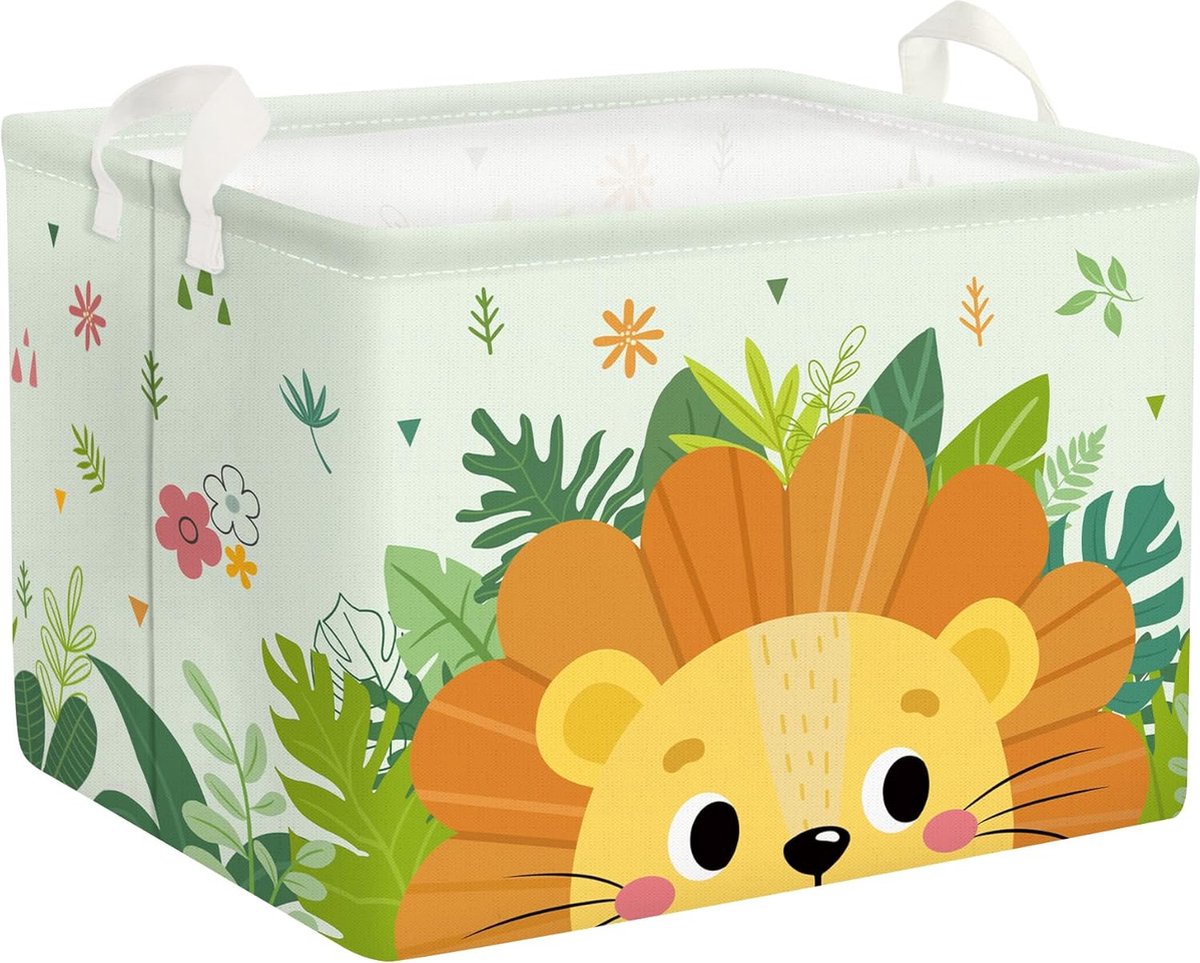 Goedkoopste 36L Grote Jungle Leeuw Dier Groene Opbergmand met Handvat Rechthoekige Speelgoed Kleding Opbergdoos voor Kinderkamer Badkamer