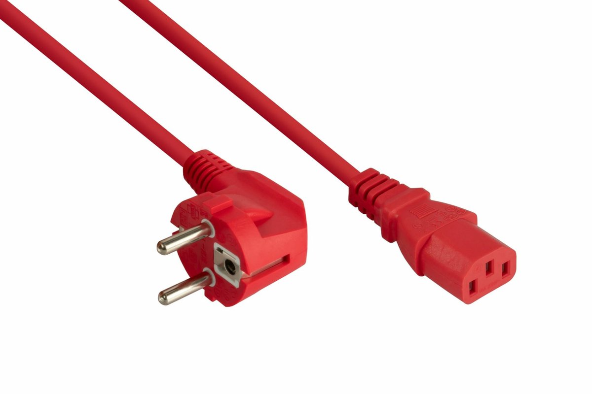 C13 (recht) - CEE 7/7 (haaks) stroomkabel - 3x 0,75mm / rood - 0,50 meter
