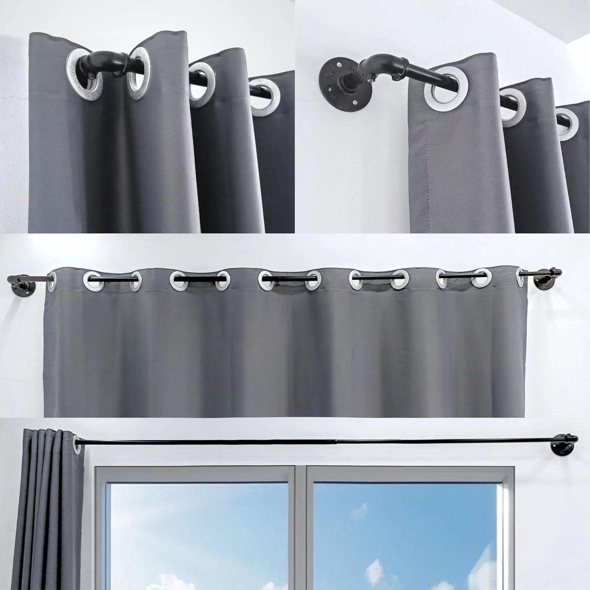 Venwemong 1 stuk gordijnroede met beugels en eindstukken van dop, uitschuifbare gordijnroeden voor ramen, woonkamer, badkamer, slaapkamer (110-210 cm, zilver