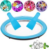 Snelle productie IJsblokjesmachine - Doe-het-zelf handwerk roestvrij staal - Levensmiddelenkwaliteit rol-ijsmachine met 2 spatels voor bevroren yoghurt sorbet en ijs (blauw)