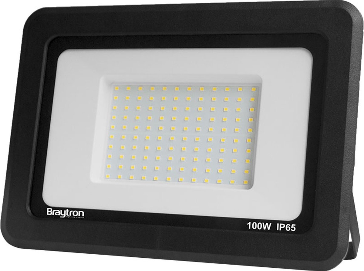 Braytron LED Buitenlamp Schijnwerper Breedstraler Floodlight -Zwart- Waterdicht IP65-100W -8500 lm - 6500K Koel wit licht