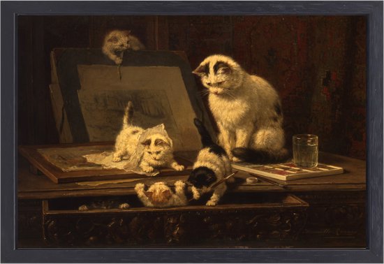 Les artistes - Portrait d'Henriette Ronner-Knip - Portrait de Chats - Peinture sur toile Animaux - Décoration murale moderne - Peinture sur toile avec cadre - Toile d'art mural avec cadre 100x75 cm