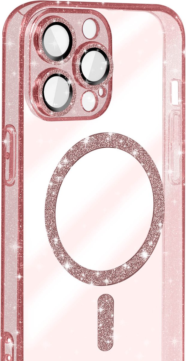 Avizar Hoes Geschikt voor iPhone 14 Pro Max MagSafe Glitter, Champagneroze