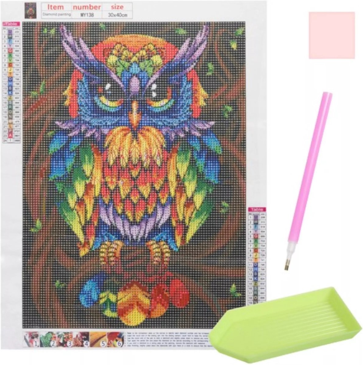 Malatec Diamant Painting Borduurwerk Uil - Unieke 5D Kunstervaring - 30 x 40 cm