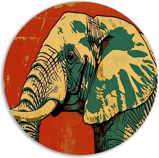 Olifant muurcirkel - Dieren wandcirkel - Wandpaneel Achtergrond - Wanddecoratie modern - Wandcirkels - Wanddecoratie woonkamer muurcirkel forex 60x60 cm