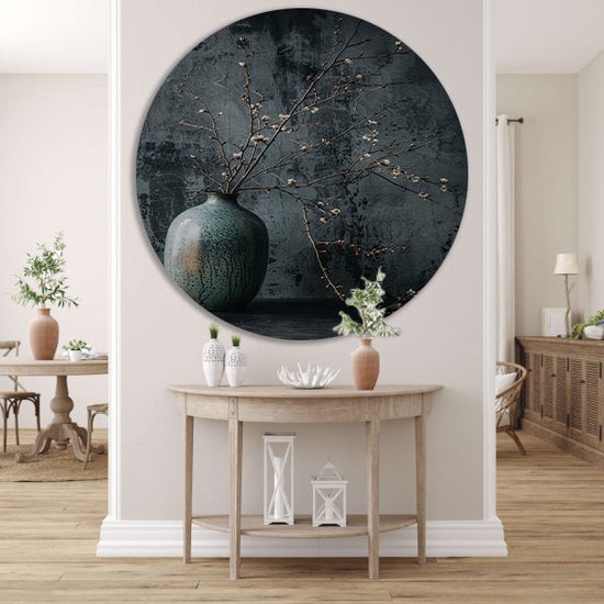 Vase mural cercle - Object mural échelle - Tableau Branches - Tableau vintage - Panneau mural - Oeuvre murale cercle aluminium 70x70 cm