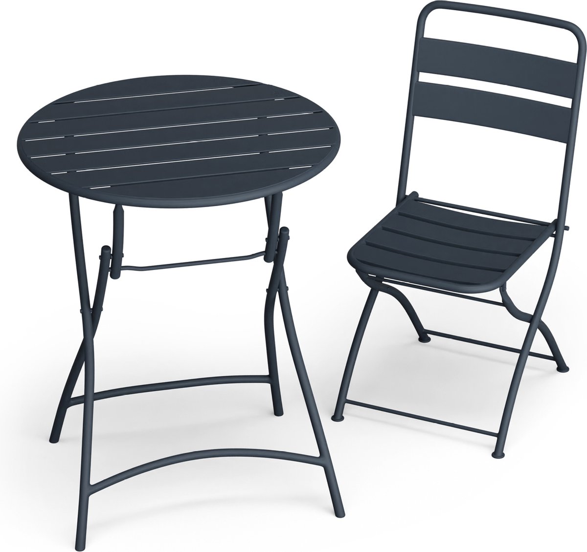 Blumfeldt Bistrotafel met Stoelen - 60 cm Rond Opvouwbaar, Weerbestendig Staal, Buitenset, Ruimtebesparend, Ideaal Voor Tuin, Balkon, Terras, Modern Ontwerp, Inclusief 2 Stoelen