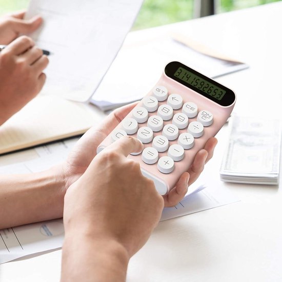 Mechanische schakelaar rekenmachine, handheld voor dagelijks en basiskantoor, 10-cijferig groot LCD-scherm roze