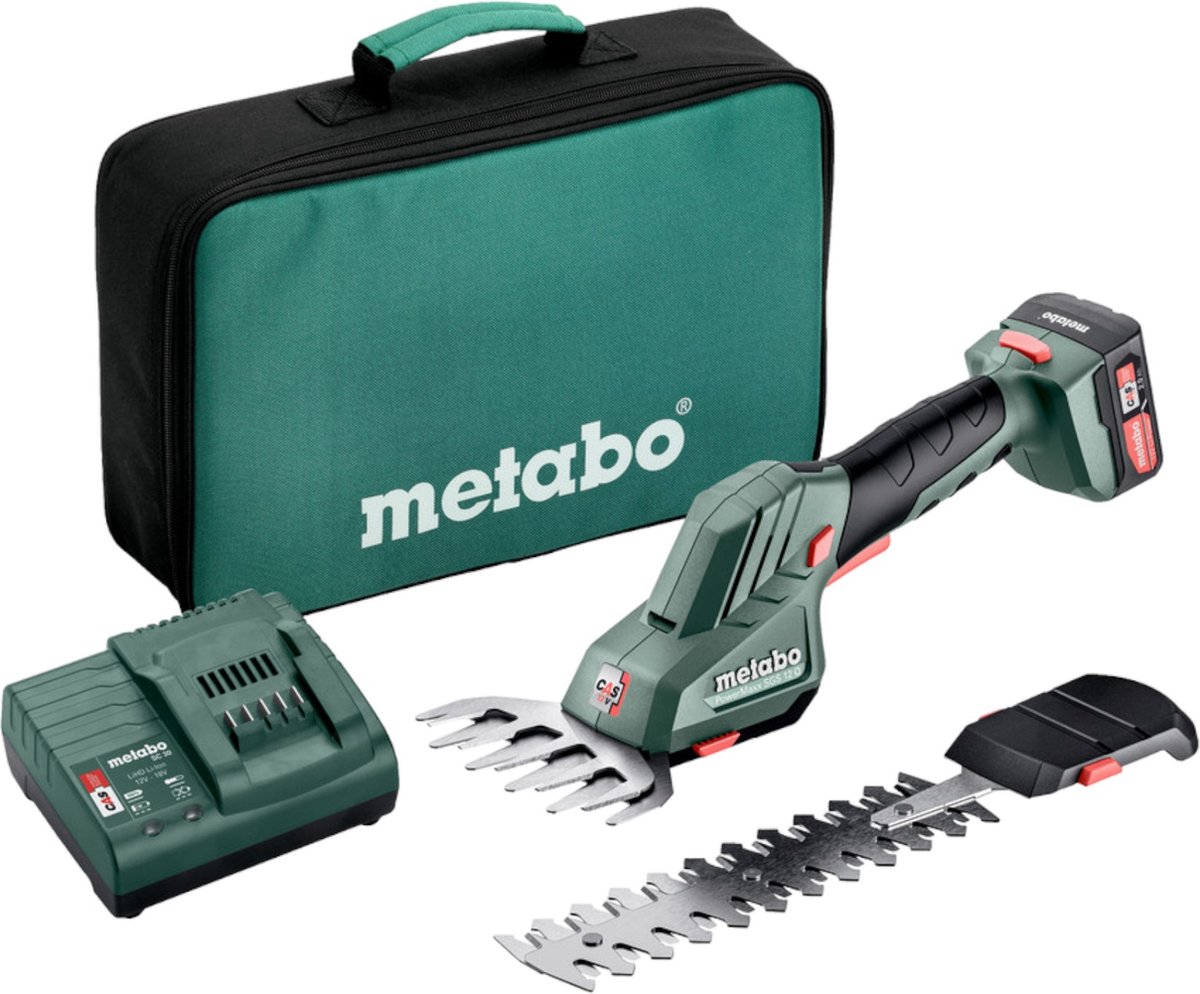 Metabo PowerMaxx SGS 12 Q accugras- en buxusschaar 12 V ( 601608500 ) + 1x accu 2.0 Ah + lader + tas