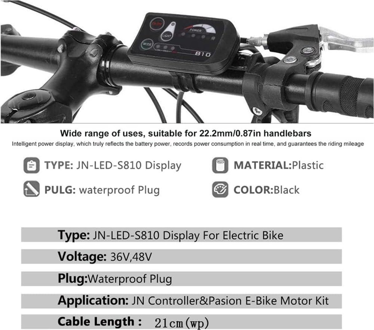 Écran LCD KT-LCD8H Pour Vélo électrique 24V/36V/48V