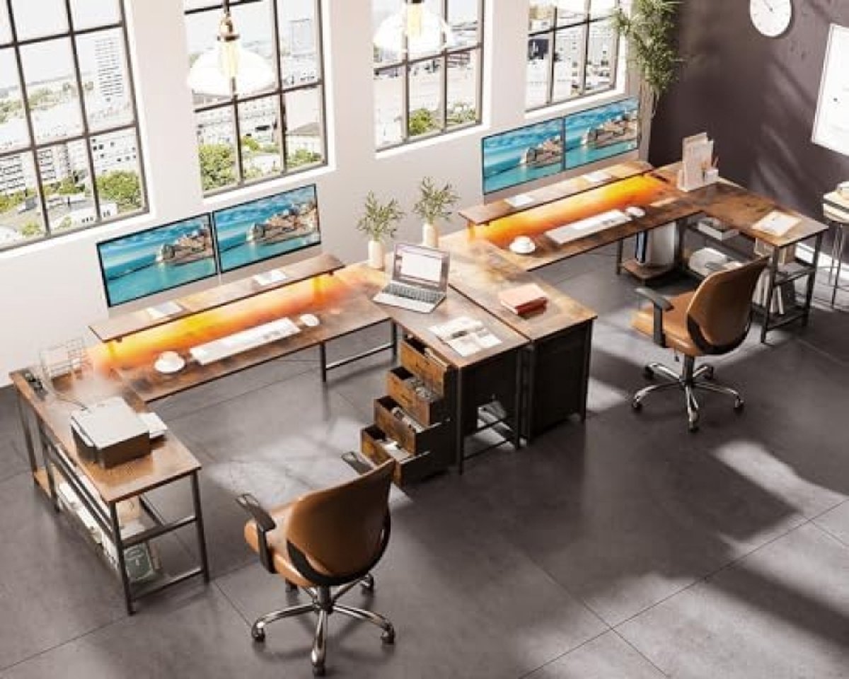 ODK Omkeerbaar led-bureau in wit, gamingtafel met 2 stopcontacten en 2