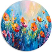 Bloemen wandcirkels - Natuur schilderij rond - Schilderij Bladeren - Wanddecoratie industrieel - Dibond schilderij - Wanddecoratie slaapkamer muurcirkel aluminium 70x70 cm