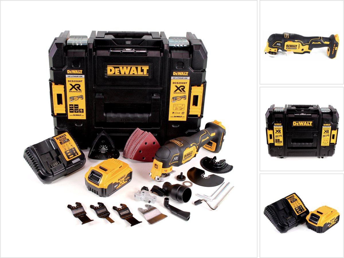 DeWalt DCS 356 P1 accu-multitool 18 V borstelloos + 1x accu 5,0 Ah + oplader + 19-delige accessoire set + TSTAK