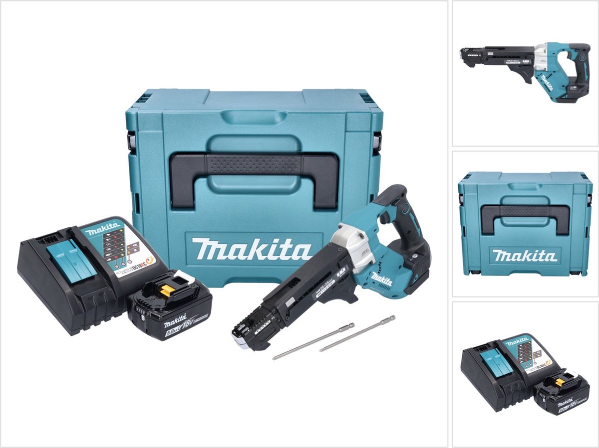 Makita DFR 551 RT1J accu-magazijnschroevendraaier 18 V 25 - 55 mm borstelloos + 1x accu 5,0 Ah + oplader + Makpac