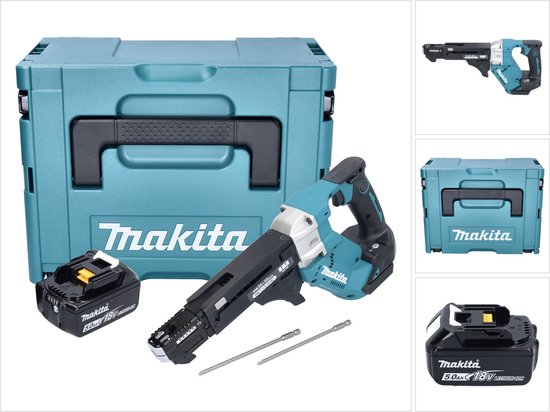 Makita DFR 551 T1J accu-magazijnschroevendraaier 18 V 25 - 55 mm borstelloos + 1x oplaadbare accu 5.0 Ah + Makpac - zonder lader