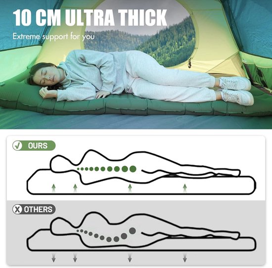 Single Camping Mattress 10cm Thick with Foot Pump - Inflatable Sleeping Mat for Adults - Lightweight Portable Outdoor Tent Mattress van Merkloos — afbeelding 5