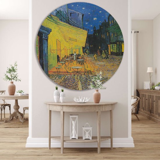 Terrasse de café la nuit - Cercle mural Vincent van Gogh - Cercle mural de café - Cercle mural Place - Décoration murale moderne - Tableau rond - Oeuvre cercle mural forex 50x50 cm