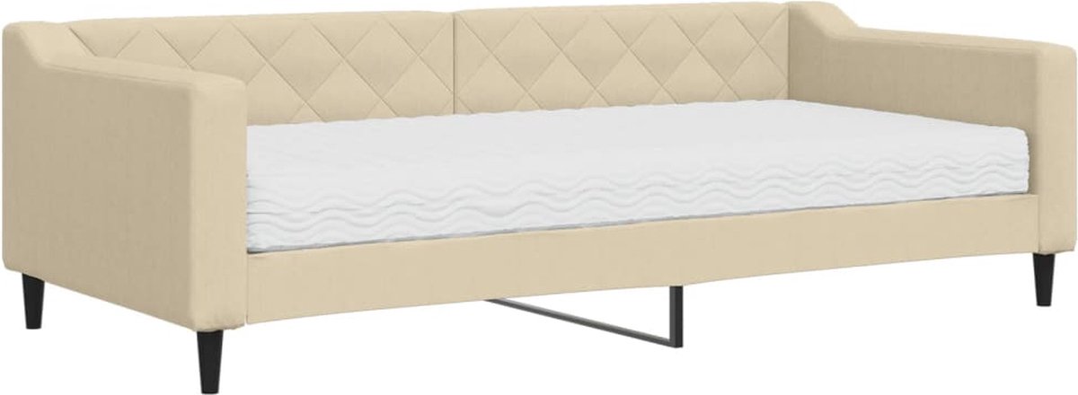 vidaXL Slaapbank - met - matras - 90x200 - cm - stof - crèmekleurig