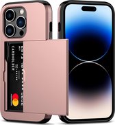 Mobiq pashouder hoesje geschikt voor iPhone 15 Pro | vakje voor pasjes roze