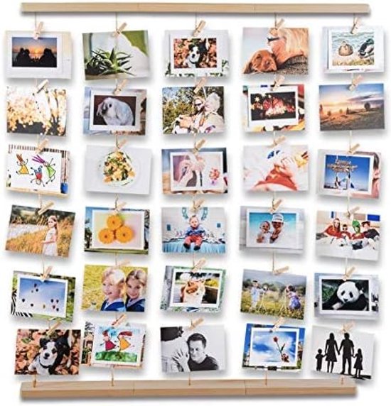 RHQFDM Fotolijn met houten clip, fotokoord met decoratieve houten kralen, doe-het-zelf creatieve fotoophanging, hangende fotowand, voor woondecoratie, ideaal voor het ophangen van ansichtkaarten
