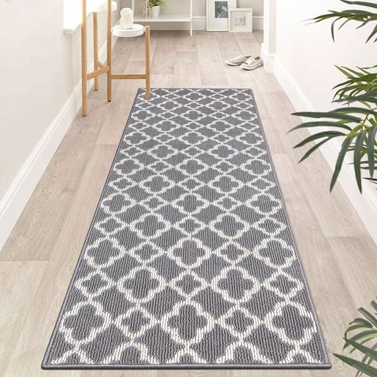 HOMELEVEL loper tapijt voor slaapkamer - 80 x 150 cm - Wasbaar katoenen vloerkleed - Antislip - Ook voor gang kinderkamer of woonkamer - Zwart en wit
