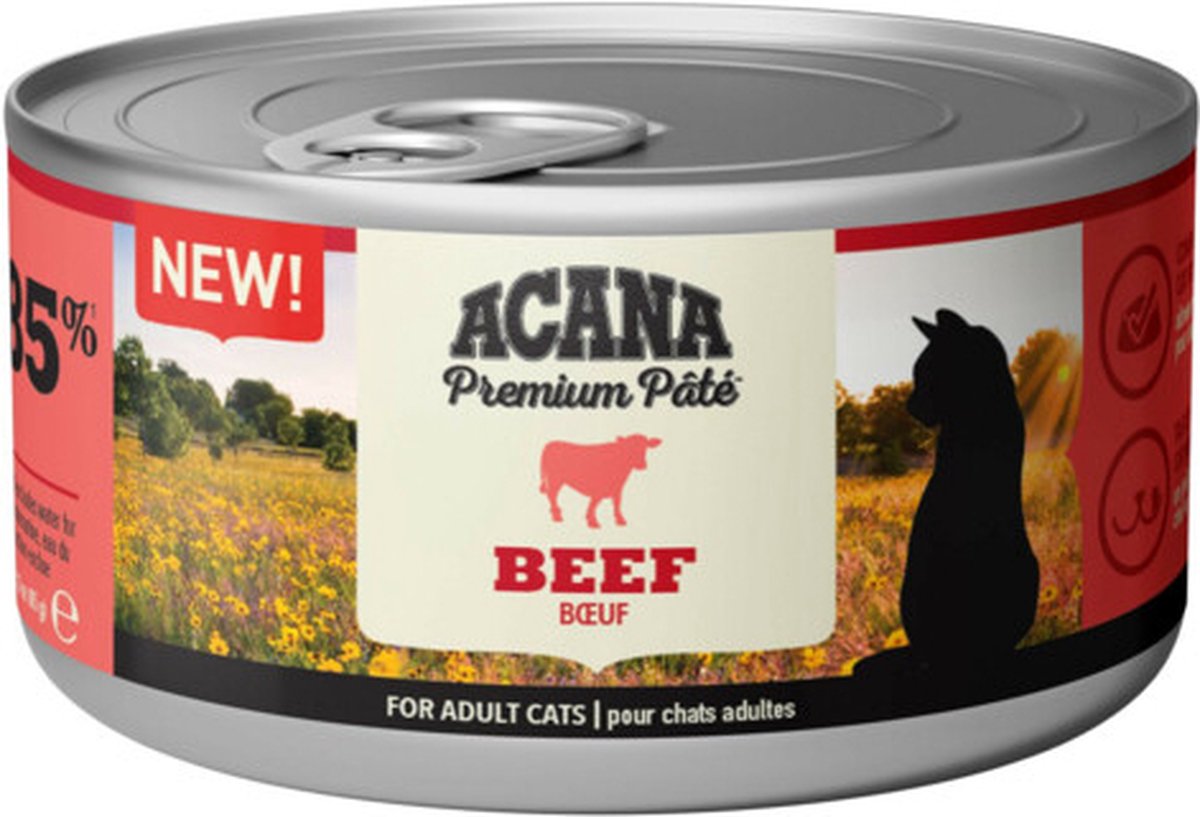 24x Acana Premium Kattenvoer Pâté Beef 85 gr