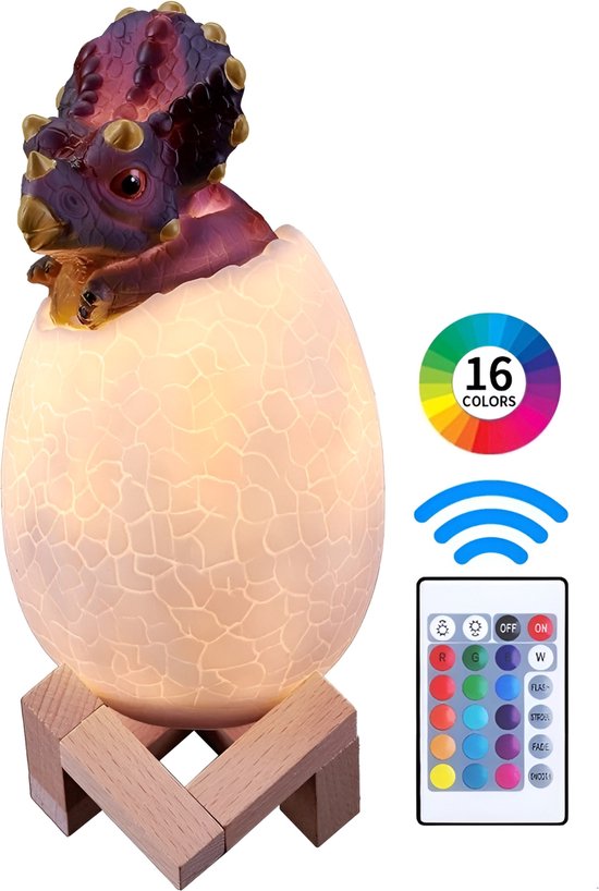 Dinosaurus Triceratops Lamp - Dino Speelgoed Lamp - Nachtlamp Kinderen - 16 Kleuren - Afstandbediening van Lumiodo — afbeelding 2