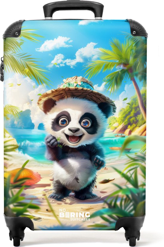 Foto: Noboringsuitcases com kinderkoffer kindertrolley jonge panda in tropische sferen handbagage koffer lichtgewicht reiskoffer trolley kind rolkoffer met wieltjes past binnen 55x40x20 en 55x35x25