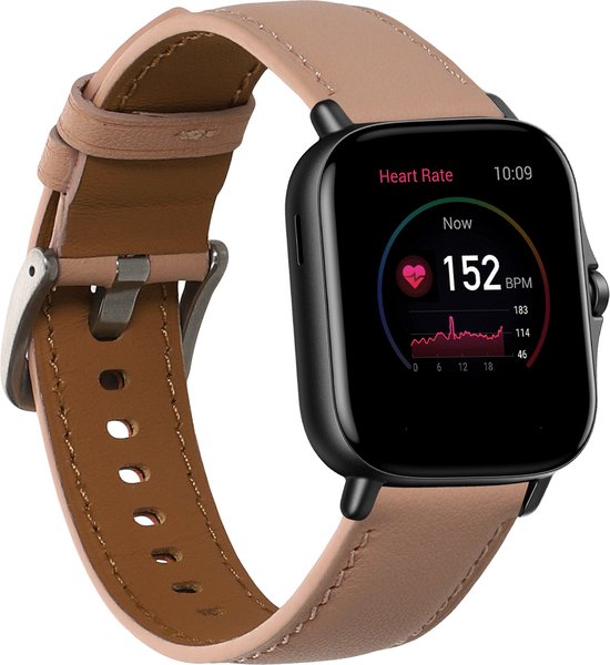 kwmobile Bracelet de montre en cuir adapté au bracelet Huami Amazfit GTS 4 Mini / GTS 2 Mini - Bracelet de montre intelligente en cuir véritable - Bracelet de montre de suivi d'activité en vieux rose / marron