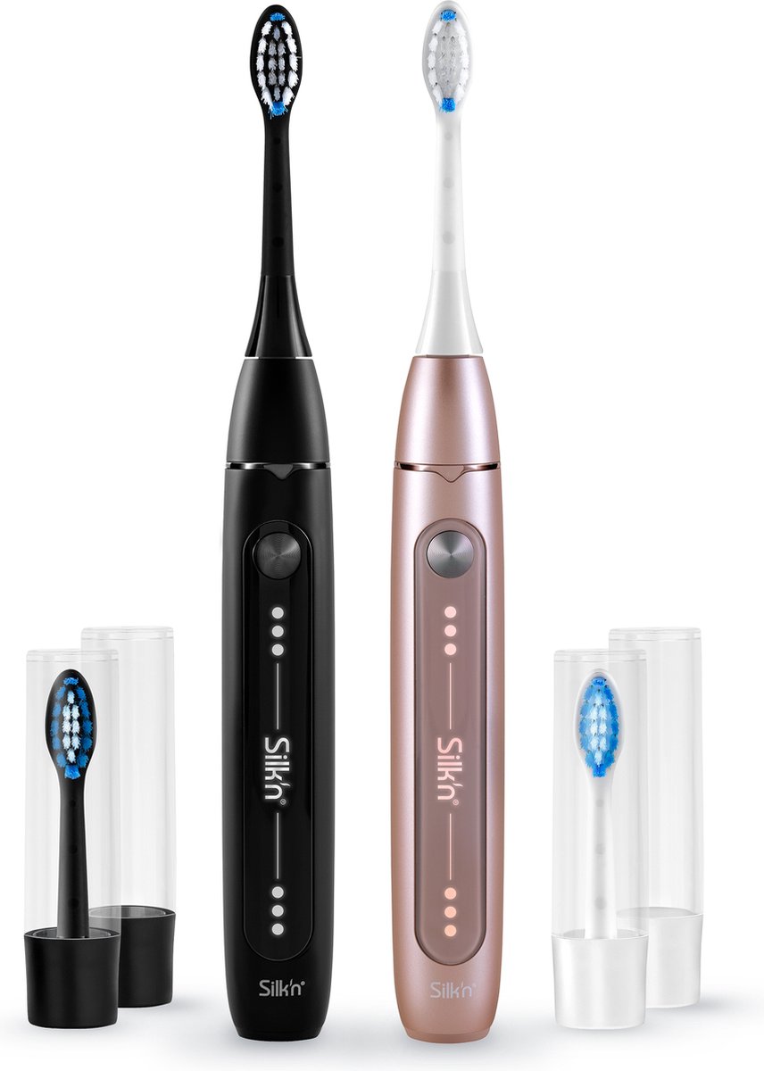 Silk'n SonicYou Elektrische Tandenborstels Geschenkset - 2 stuks met 2 opzetborstels - Cadeau-idee - Roze & Zwart