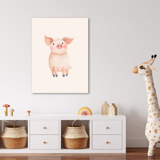 Peinture sur toile 50x70 cm - Décoration murale chambre enfant Cochon - Rose - Animal - Couleurs pastel - Décoration murale murale chambre bébé - Décoration chambre garçon et fille - Accessoires Bébé - Peintures