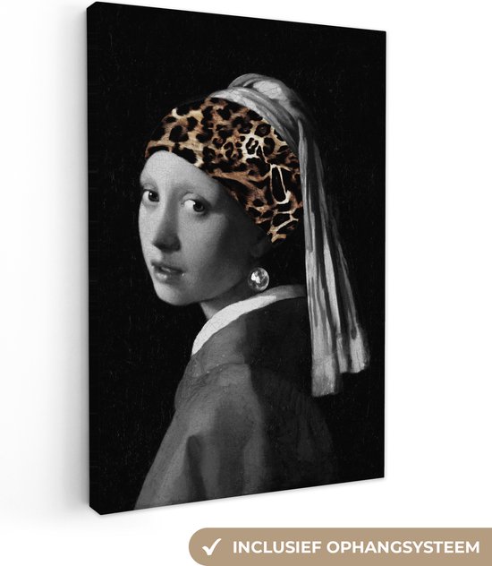 Foto: Canvas schilderij 20x30 cm wanddecoratie het meisje met de parel johannes vermeer panterprint muurdecoratie woonkamer slaapkamer decoratie kamer accessoires schilderijen