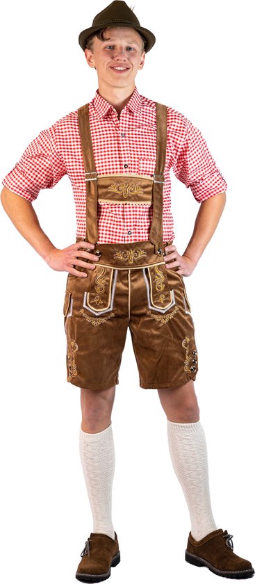 Samex® Premium Verstelbare Korte Lederhosen Man - Oktoberfest Kleding - Voor Feesten en Carnaval - Maat L - Carnavalskleding Heren - Kostuum